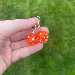 Orange Resin Dice Earrings with Silver Accents